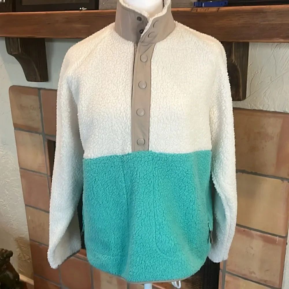 Southern Marsh Beckett Snap Fleece Pullover, Oatmeal and Teal, S!